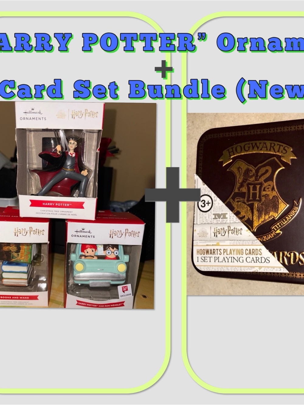 “Harry Potter” Ornaments Lot & “Hogwarts” Playing Cards Set (New)!